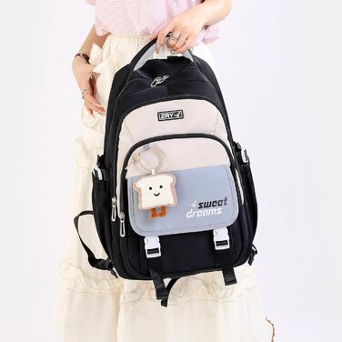 Шкільний рюкзак Makukke для підлітків, дівчаток 5 класу, 30L, водонепроникний, з милим брелоком (чорний)