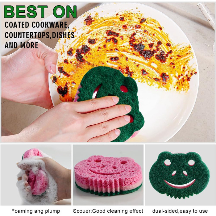 SmilePowo 12-Piece Scrub Sponges, Large Sponges, Double-Sided, Multifunctional, Premium Cleaning Sponges, Dishwashing Sponge for Durable Scrub Sponges, Bathroom, Dishes, Furniture, Kitchen Sponge