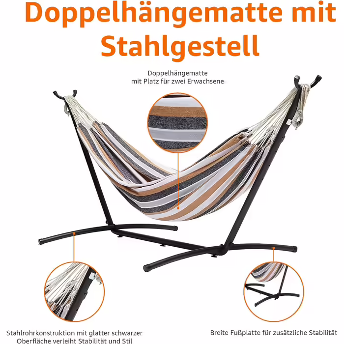 Amazon Basics Hammock with Stand, Fabric, One Size, 117 cm x 300 cm x 100 cm, Multicolored