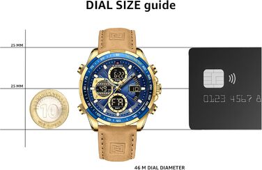 Навіфорс чоловічий військовий годинник: аналоговий кварц, водостійкий, спортивний, з багатофункціональним шкіряним ремінцем (золотий+блакитний)