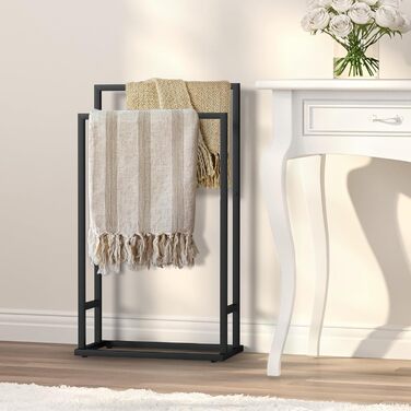 Підставка для рушників на підлозі, металева, з 2 перекладинами, чорна, для ванної кімнати, стабільна, економна
