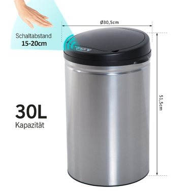 HOMCOM Automatic Sensor Trash Can - Waste Bin with IR Sensor, Round, 30L, Optional Inner Bucket, Stainless Steel | Aosom