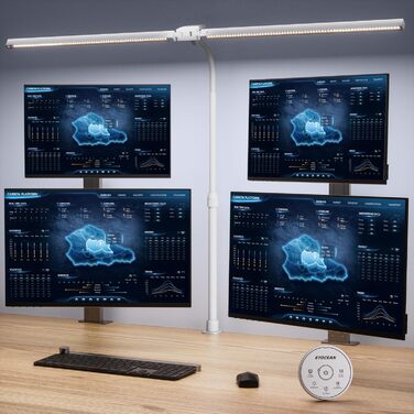 LED лампа настільна EYOCEAN 24W, 80 см з жестами, регулювання яскравості, захист очей для офісу, роботи, читання, архітекторів, дизайнерів (біла)