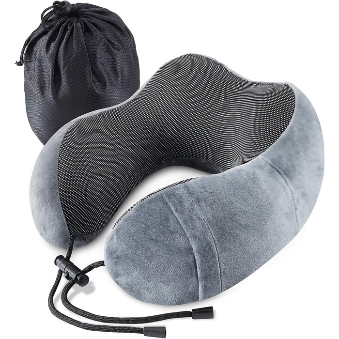 Подушка для шиї у подорожах: Memory Foam, ергономічна, для автомобіля, літака, офісу (сіра)