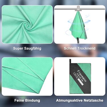 Набір рушників з мікрофібри, швидковисихаючі, 3 шт. (180x90см, 80x40см, 50x30см), для подорожей, спорту, пляжу (світло-зелений)