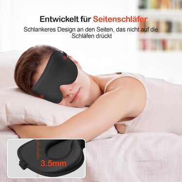 Маска для сну Boniesun для тих, хто спить на боці, з повітряними кишенями, блокує світло, регульована, м'яка та дихаюча, чорна
