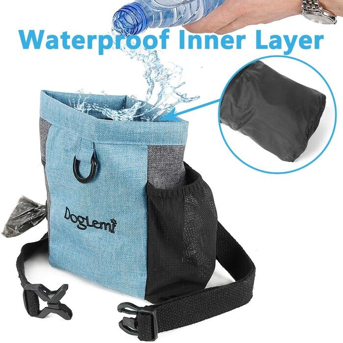 Футляр для ласощів для собак Leckerlibeutel з магнітною застібкою, регульованим шнурком та відділенням для відходів, водонепроникний, для тренувань та виховання (Блакитний)