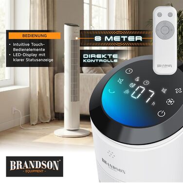 Вентилятор Tower Brandson ECO GREEN – тихий, з пультом, 12 швидкостей, режим сну, білий