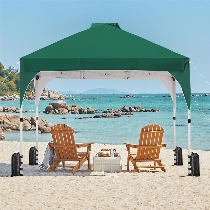Yaheetech Folding Gazebo 2.4 x 2.4m Pop-Up Gazebo, Height Adjustable Garden Gazebo, Waterproof & Sun Protection Party Tent Garden Tent with Rolling Carry Bag for Outdoor Market Garden Yard, (Dark Green, 3x3m)