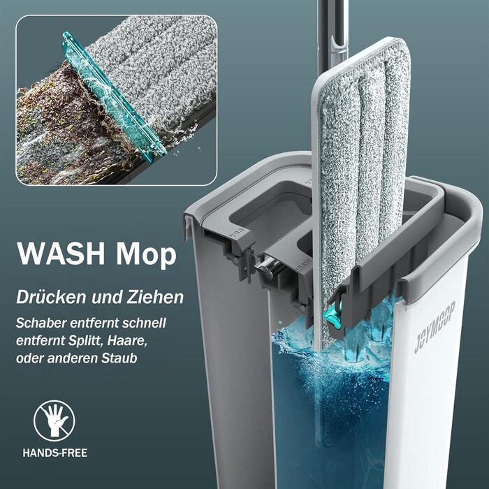 JOYMOOP Mop and Bucket Set with Wringer, Hands-Free Flat Mop and Bucket, with 3 Washable Microfiber Pads, Wet and Dry Use, Floor Cleaning System