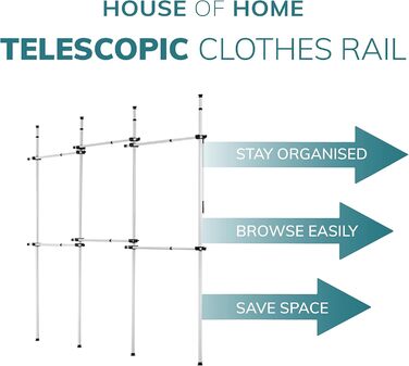 Robust, triple-extendable clothes rod by House of Home – Replacement for closet rod – Adjustable shelf support – Clothes storage