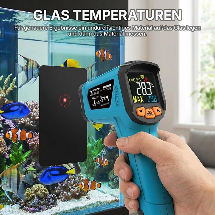 Інфрачервоний термометр Tilswall для промисловості та кулінарії (-50°C ~ 800°C) з лазерним цільовим прицілом та датчиком температури для м'яса