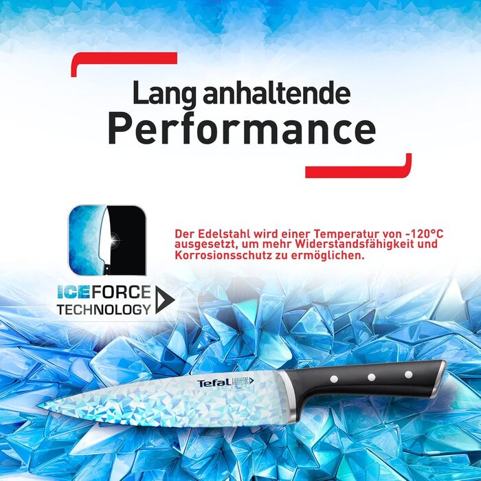Набір ножів Tefal Ice Force 3 шт: ніж для м'яса 20 см, ніж Сантоку 18 см, універсальний ніж 11 см, нержавіюча сталь, чорний, K232S3