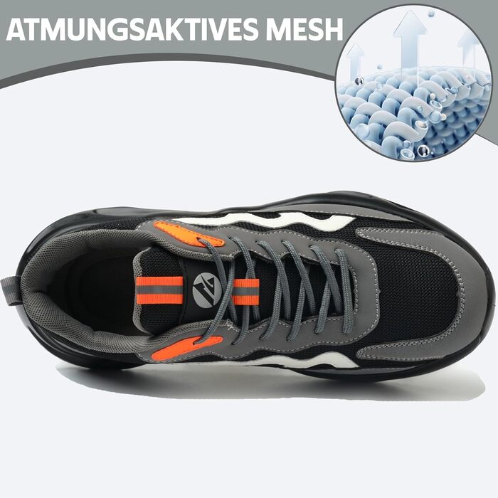Черевики робочі чоловічі/жіночі, спортивні, дихаючі, з металевим носком, антиковзаючі, розмір EU 37-46 (38 EU, сірий)
