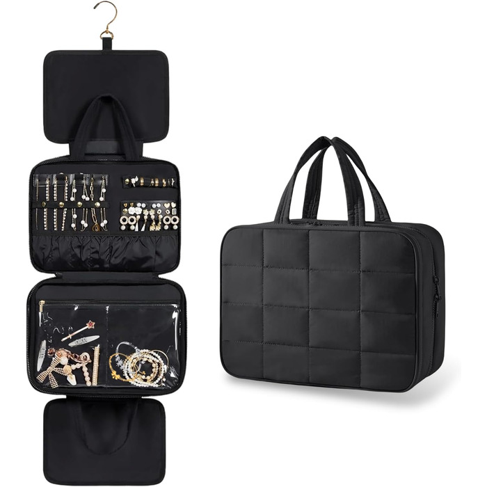 Чохол для туалетних аксесуарів на гачку, дорожній, чорний: органайзер для косметики та прикрас