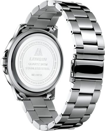 Годинник чоловічий LENQIN з нержавіючої сталі, водонепроникний, з датою, аналоговий кварцовий годинник, бізнес-стиль, срібний колір, синій циферблат