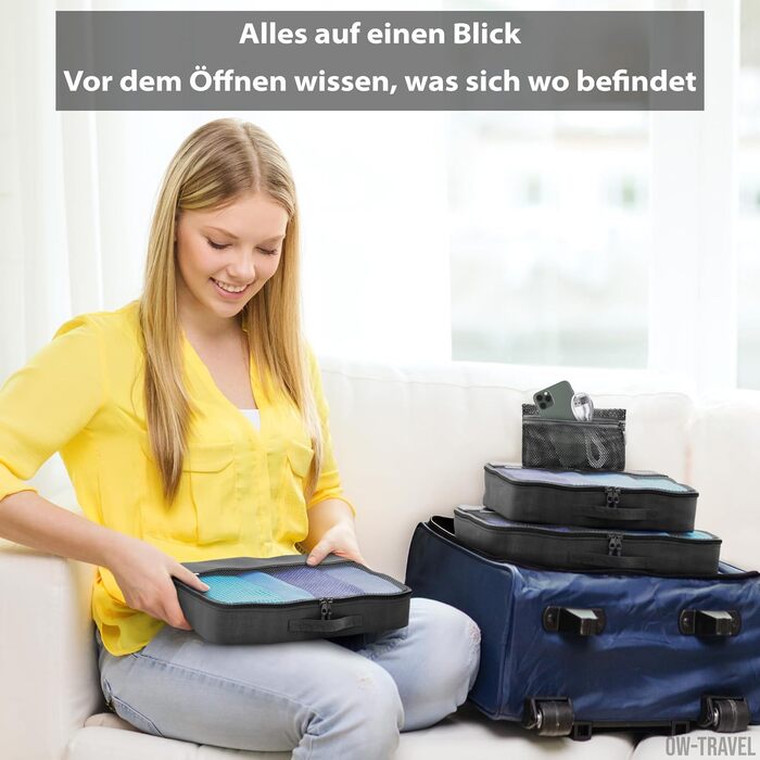 Органайзери для валізи OW-Travel: 2 середні + 2 великі. Набір для пакування речей, чорний. Кубики для подорожей, органайзери для одягу.
