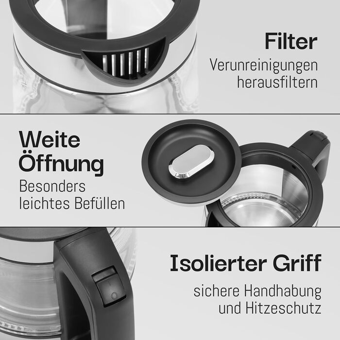 Скляний чайник LEBENLANG 1,2 л з LED-підсвічуванням - нержавіюча сталь, BPA-Free | Чайник для подорожей, кемпінгу