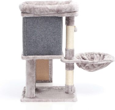 Котячий будиночок-крізьбаум Фудаджо сірого кольору, 71,5 см, з платформою для відпочинку, лежаком, дряпалкою та будиночком для котів
