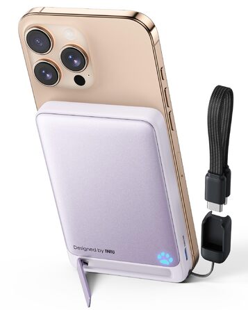 Power Bank INIU MagSafe 10000mAh: Зовнішній акумулятор з бездротовою зарядкою Qi2 45W для iPhone 12-17 (Ліловий) + USB-C кабель