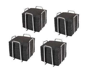 HostelNovo - Set of 4 Napkin Rings with 200 Cocktail Napkins 10x10 cm - Napkin Holders made of Robust Stainless Steel - Black Napkins, Disposable Paper