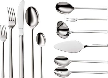 WMF Sonic 12-Person Cutlery Set, 66 Pieces, 60 Pieces with Serving Utensils, Hollow-Ground Knife, Cromargan protect polished, scratch-resistant, dishwasher-safe, 66-piece Single