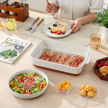 Форма для запікання MALACASA Serie TARA, 4.5л, кераміка, прямокутна, стійка до подряпин | Для лазаньї, тірамісу, запіканок 35*23.8 см (з решіткою)