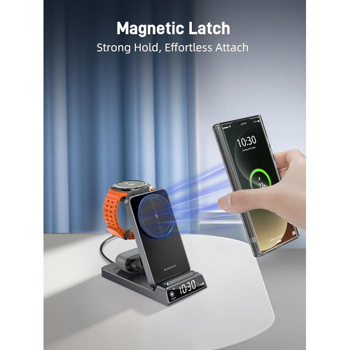 Бездротовий зарядний пристрій MagSafe 3-в-1 для Samsung Galaxy Fold/Flip, S24/S25 Ultra, Watch Ultra/8/7/6, Buds 3/3 Pro (Білий/Сірий)