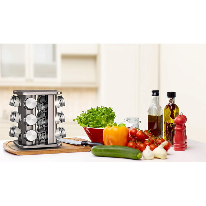 Сумка-органайзер для спецій bonVIVO Rondo, поворотна підставка для 12 баночок, нержавіюча сталь, срібно-хромовий колір