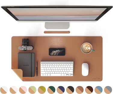 RENMTURE Килимок для миші з натурального корку та PU-шкіри, 80 x 40 см, захист столу, антиковзаюча поверхня, водонепроникний, для офісу та дому (Коричневий)