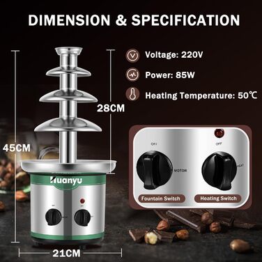 Електричний шоколадний фонтан Huanyu 4-рівневий, великий набір для фондю з шоколадом, для вечірок, весіль та днів народжень
