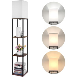 Сучасна торшер BBHome з полицею, регульоване LED освітлення 3 кольорів, 9W, для вітальні, спальні, офісу, дерево, білий/rustikales Braun