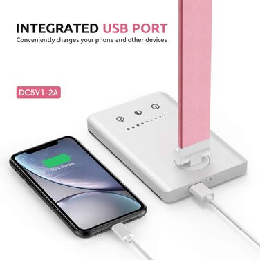 LED лампа настільна дитяча регульована рожева з акумулятором 2500mAh, 5 кольорів, 10 рівнів яскравості, сенсорне управління, складана