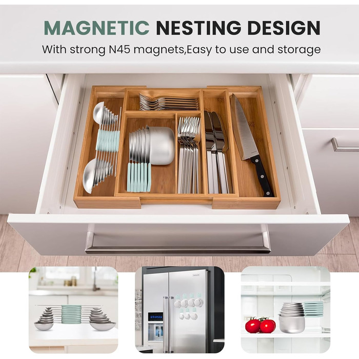 Magnetic Measuring Cup and Spoon Set, Durable 304 Stainless Steel, Double Measuring Markings, 16-Piece Set, with Leveler for Measuring Dry and Liquid Ingredients, Mint Green