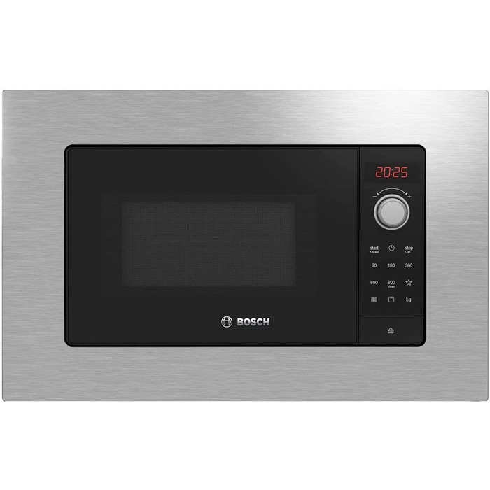 Вбудована мікрохвильова піч Bosch BEL623MS3 з автоматичними програмами приготування, грилем, LED-підсвічуванням та червоною LED-індикацією, сталевий корпус, відкривання зліва