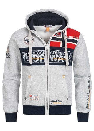 Чоловіча толстовка на блискавці з капюшоном Geographical Norway Flyer, теплий зимовий худі з кишенями-кенгуру, світло-сірий, розмір M