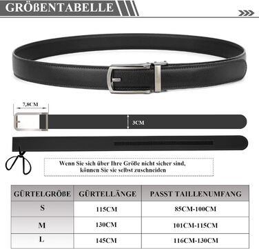 Чоловічий шкіряний ремінь JasGood з автоматичною пряжкою, 33 мм, для костюма, офісний та повсякденний (чорний, 145 см, обхват талії 116-130 см)