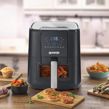 Аерофритюрниця Gorenje AF1350DWB, 1350 Вт, чаша 5.4 л з вікном, 8 автоматичних програм, антипригарне покриття, LED-дисплей, чорна