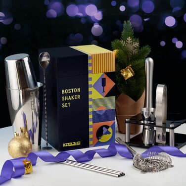 Професійний набір для коктейлів Boston Shaker з підставкою, нержавіюча сталь, подарунок для бармена, оригінальні подарунки для чоловіків і жінок