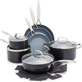 GreenPan Valencia Pro Thermolon Healthy Ceramic Non-Stick 11-Piece Cookware Set, Pots and Pans, PFAS-Free, Including Frypans, Saute Pans, Induction, Dishwasher Safe, Oven Safe, Grey Cookware Set 11-Piece