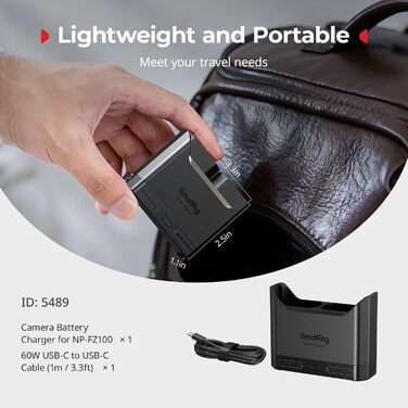 Зарядний пристрій SMALLRIG для акумуляторів Sony NP-FZ100 з двома USB-C портами, 22.5W, сумісний з Sony Alpha A7III, A7IV, A6700, FX3, FX30, A9, A7C, A7CII, A7RIII, ZV-E1, ZV-E10II