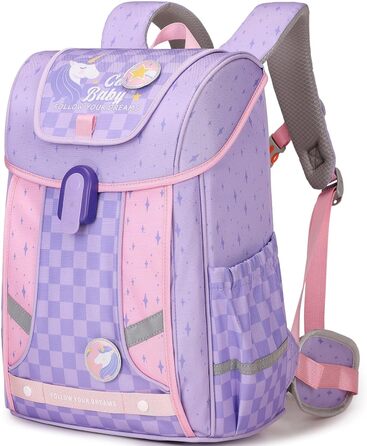 Дитячий рюкзак для школи 1-4 клас, ергономічний, з нагрудним ременем, для хлопчиків, 6-10 років, з відбиваючими елементами (фіолетовий)