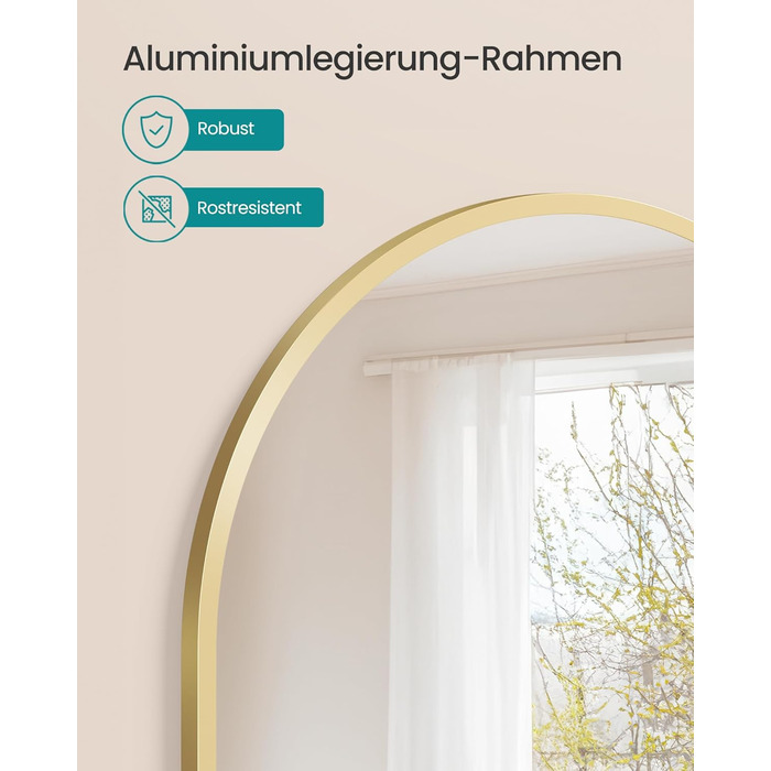 Дзеркало для ванної кімнати SONGMICS, настінне, з алюмінієвою рамою, 91 x 61 см, з захисною плівкою, 2 способи кріплення, для ванної, спальні, вітальні, LWM010BD01 (овальне, світло-золоте)