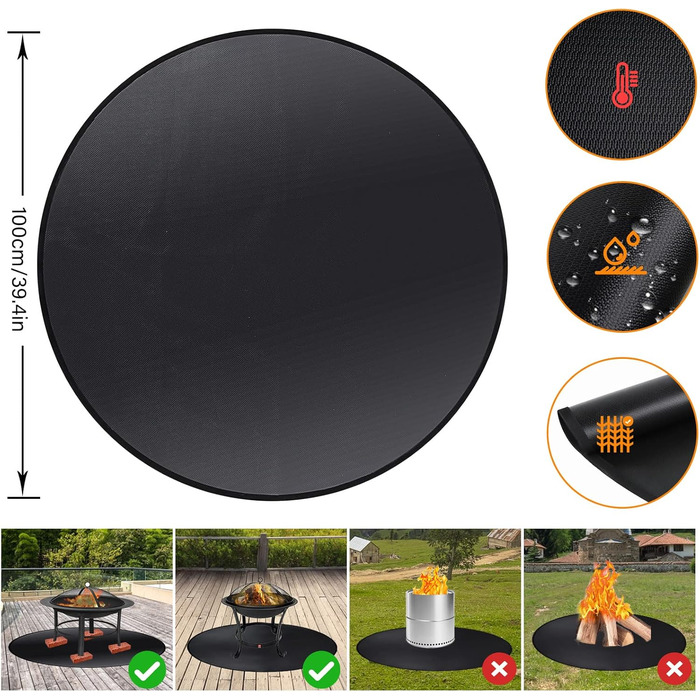 Вогнетривка підкладка ROCKY&CHAO 152x107 см, захисний килимок від вогню 3-шаровий (скловолокно та алюміній) для гриля, барбекю, кемпінгу та захисту підлоги