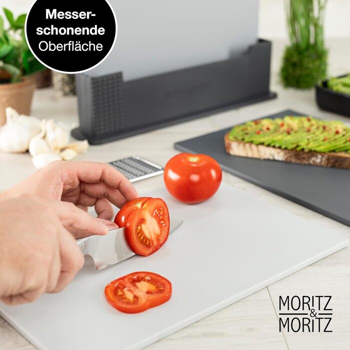 Moritz & Moritz 3x Cutting Board Set - 32 x 22 cm - In a Practical Stand – Large Kitchen Board – Dishwasher-Safe and Hygienic