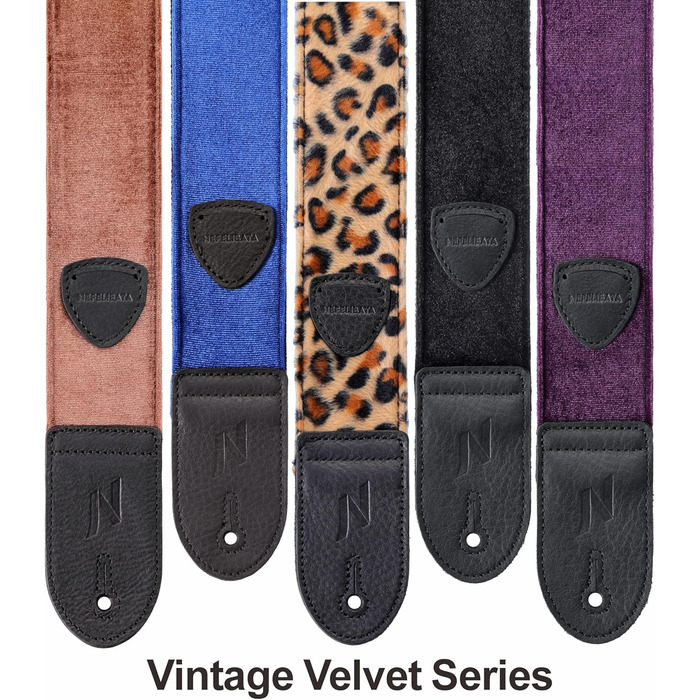 Гітарний ремінь Nefelibata з повного нубуку, вінтажний велюровий ремінь, безкоштовний бонус: 4 медіатори + фіксатори ременя + кнопка для ременя, подарунок для бас-гітари, електро- та акустичної гітари (вишуканий фіолетовий) (C#-небесно-блакитний)