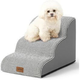 Dog Stairs for Small Dogs 50cm, Pet Stairs for Bed made of High-Density Sponge, Dog Stairs Dog Ramp with Washable Cover and Non-Slip Bottom, 40x72x50cm, 4 Steps, (White/Black, 3 Steps (40x57x40cm))