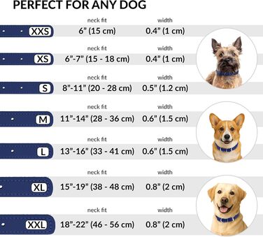 Шкіряний нашийник для собак CollarDirect, круглий, м'яко стьобаний, ручної роботи, з натуральної шкіри, для цуценят та дорослих собак, малих та великих порід, рожевий, червоний, фіолетовий, синій (темно-синій), 18-20 см