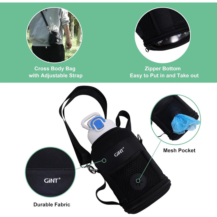 GiNT Ізольована пляшка для води з нержавіючої сталі для собак та людей, багатофункціональний дорожній диспенсер з знімними мисками та сумкою, водонепроникна годівниця для тварин для прогулянок, походів, кемпінгу, авто, білий/розкішний сад