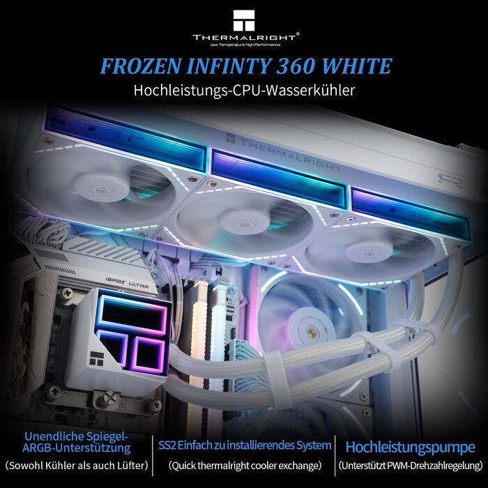 Thermalright Frozen Infinity 360 WHITE - рідинний кулер CPU з трьома вентиляторами, 2000 RPM, для AM4/AM5, Intel LGA115X/2011/1700/1851